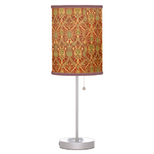 Vintage William Morris Pattern Red Turquoise Gold Table Lamp