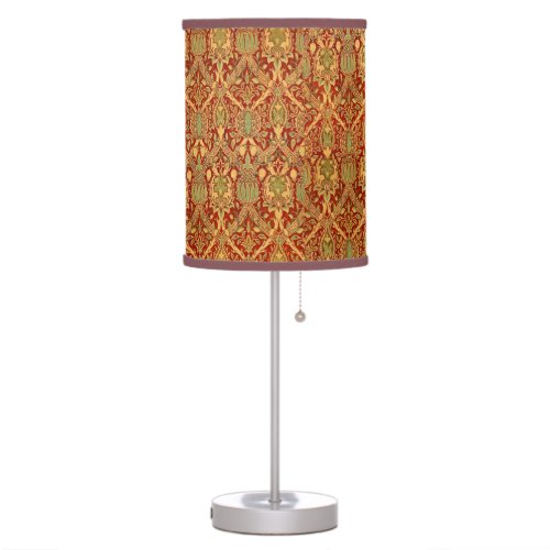 Vintage William Morris Pattern Red Turquoise Gold Table Lamp