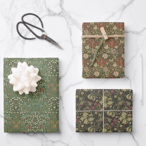 Vintage William Morris Patterns Floral Green Wrapping Paper Sheets