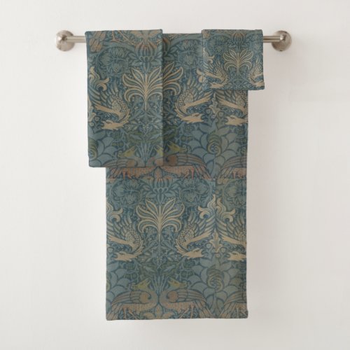 Vintage William Morris Peacock and Dragon Bath Towel Set