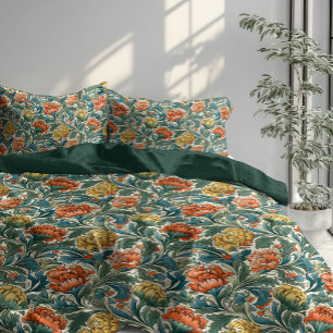 Vintage William Morris pimpernel terracotta green Duvet Cover