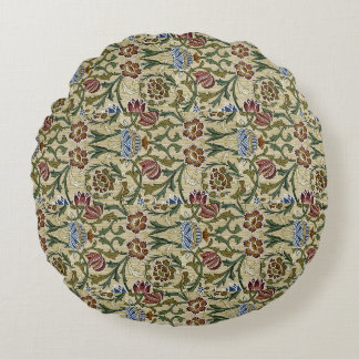 Vintage William Morris Pink Blue Brocade  Round Pillow