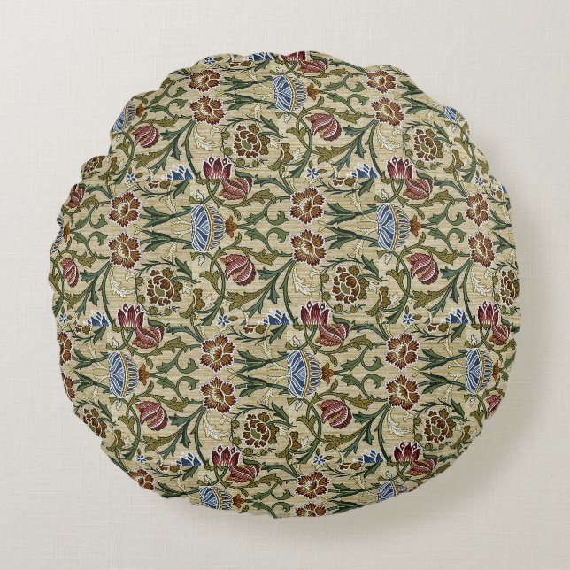 Vintage William Morris Pink Blue Brocade  Round Pillow (Front)