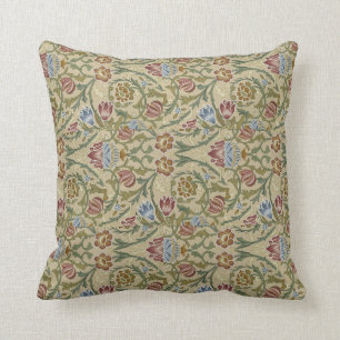Vintage William Morris Pink Blue Brocade Throw Pillow