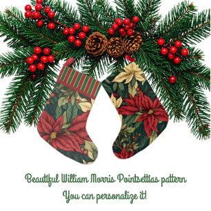 Vintage William Morris Poinsettia Personalized Small Christmas Stocking