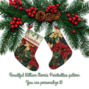 Vintage William Morris Poinsettia Personalized Small Christmas Stocking