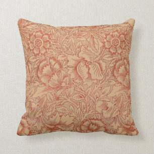 Vintage William Morris Poppy Floral Pattern Throw Pillow