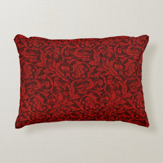 Vintage William Morris Red Birds Foliage Fruit Accent Pillow