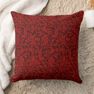 Vintage William Morris Red Birds Foliage Fruit Throw Pillow