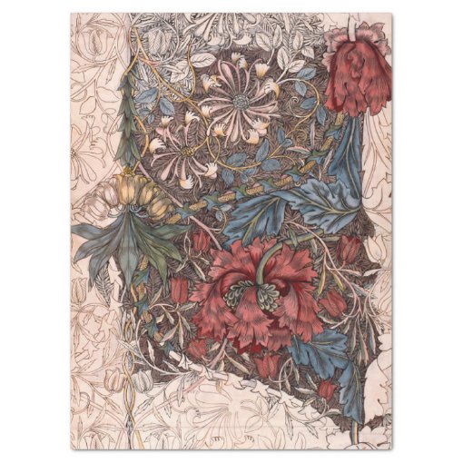 Vintage William Morris Red Blue Collage Decoupage Tissue Paper Zazzle