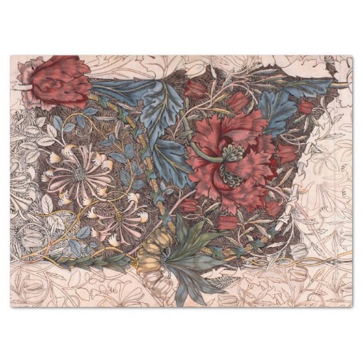 Vintage William Morris Red Blue Collage Decoupage Tissue Paper Zazzle