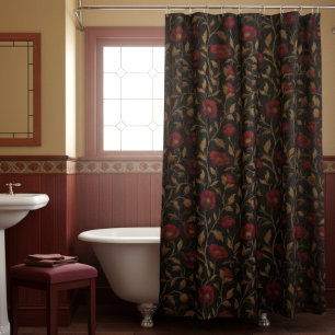 Vintage William Morris Red Gold Poppy Floral Shower Curtain