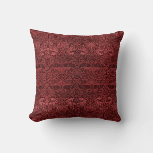 Vintage William Morris Red Peacock Dragon Pattern Throw Pillow