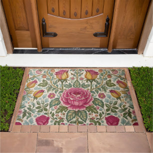 Vintage William Morris Rose Floral Art Nouveau Doormat