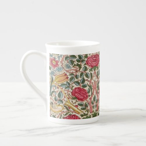 Vintage William Morris Rose Pink Yellow Bird Flor Bone China Mug