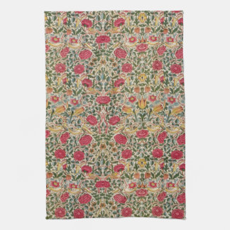 Vintage William Morris Rose Pink Yellow Bird Flor Kitchen Towel