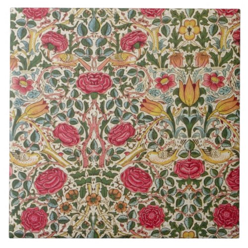 Vintage William Morris Rose Pink Yellow Bird Flora Ceramic Tile