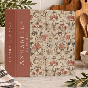Vintage William Morris Rust Floral Monogram Recipe 3 Ring Binder