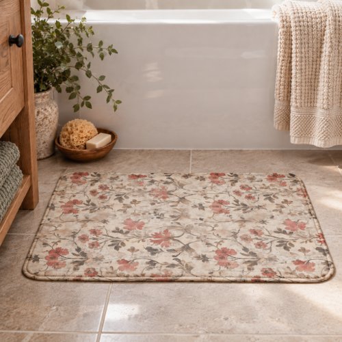 Vintage William Morris Rust Watercolor Floral Bath Mat