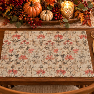 Vintage William Morris Rust Watercolor Floral Cloth Placemat