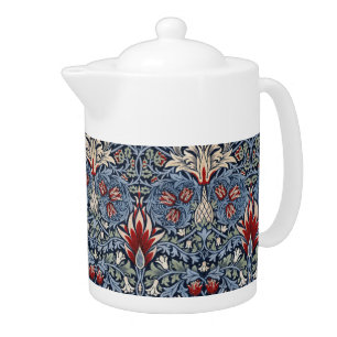 Vintage William Morris Snakeshead Fritillary Red Teapot
