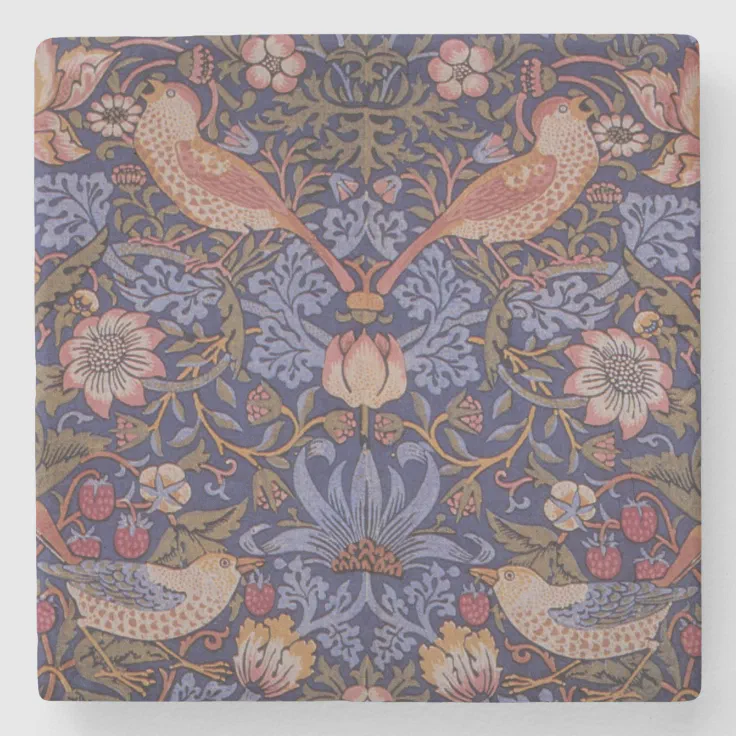 William Morris Set 4 Coasters Red Strawberry Thief Tapestry 