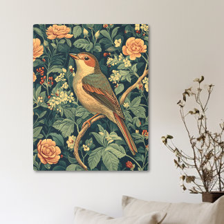 Vintage William Morris Style Bird & Foliage Metal Print