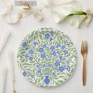 Vintage William Morris Style Blue Flower Vase Paper Plates