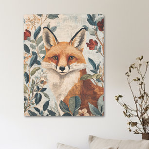 Vintage William Morris Style Medieval Red Fox Metal Print