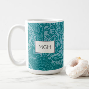 Vintage William Morris Teal Botanical Monogram Coffee Mug