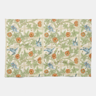 Vintage William Morris Trellis and Garden Birds Kitchen Towel