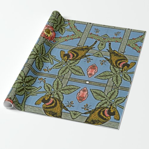 Vintage William Morris Trellis Floral Birds Wrapping Paper