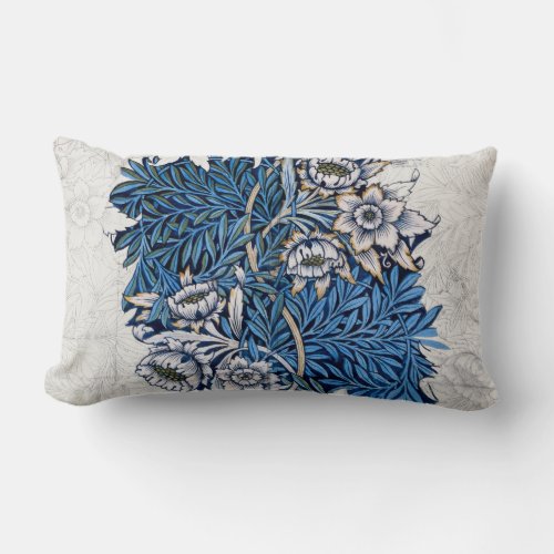 Vintage William Morris Tulip Willow Blue Floral Lumbar Pillow