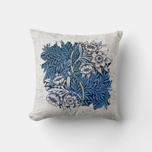Vintage William Morris Tulip Willow Blue Floral  Throw Pillow