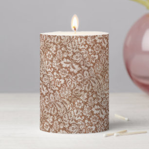 Vintage William Morris Venetian Floral Brown White Pillar Candle