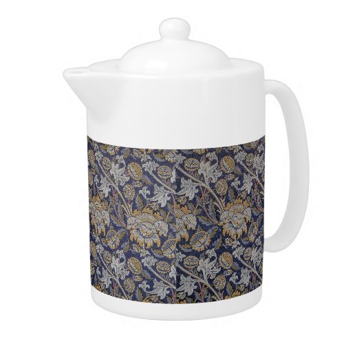 Vintage William Morris Wey Pattern Blue Background Teapot