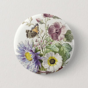 Vintage William van Leen Floral Butterfly Art Button