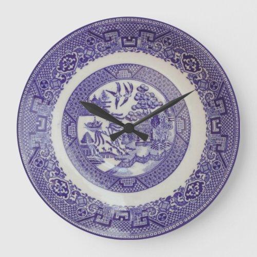 Vintage Willow Pattern Plate Effect Clock