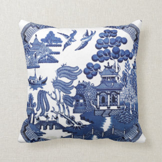 Vintage willow pattern throw pillow