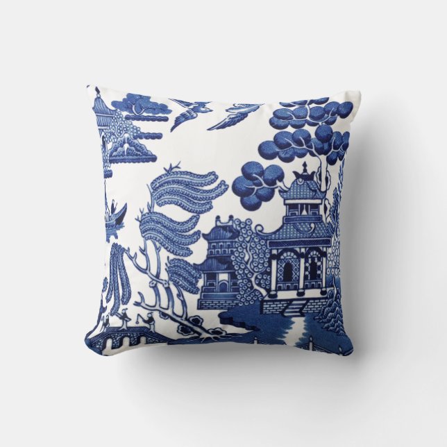 Vintage willow pattern throw pillow (Front)