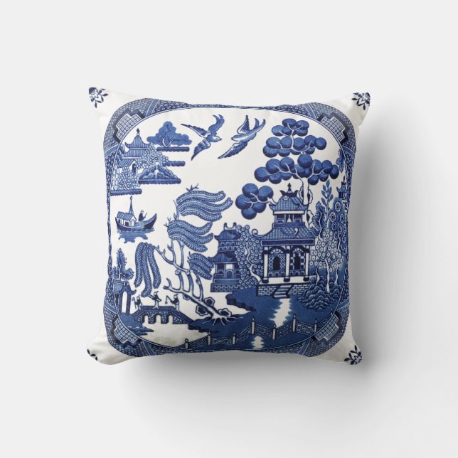 Vintage willow pattern throw pillow (Front)