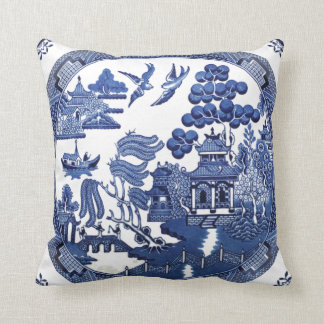 Vintage willow pattern throw pillow