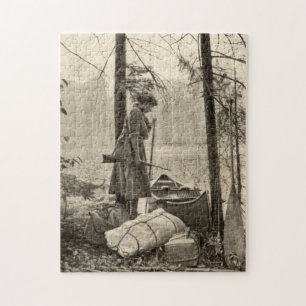 Vintage Winchester Rifle Sportswoman Nature Puzzle