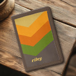 Vintage Windbreaker Color Block Darts Custom Name Trifold Wallet<br><div class="desc">A bold, graphic design with colorful shades of green, orange and brown -- with a fun color block to add your name or any text. The stripe pattern is a trendy throwback to windbreakers from the 80s and 90s with punches of color. You can add a name, monogram or other...</div>