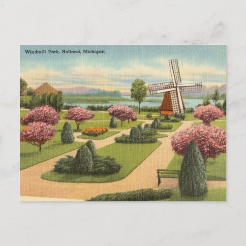 Vintage Windmill Park Holland Michigan Postcard