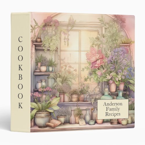 Vintage Window Flowers Family Recipes Cookbook 3 Ring Binder