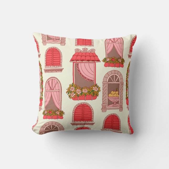 Vintage window pattern illustration throw pillow (Front)