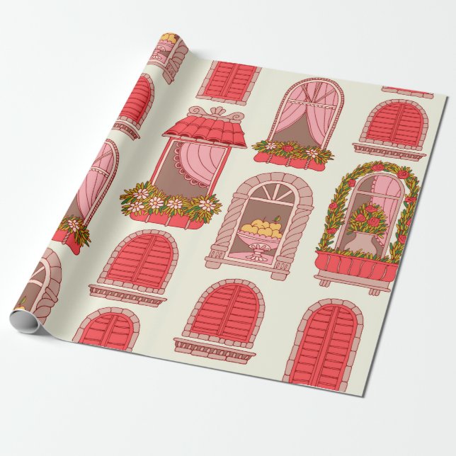 Vintage window pattern illustration wrapping paper (Unrolled)