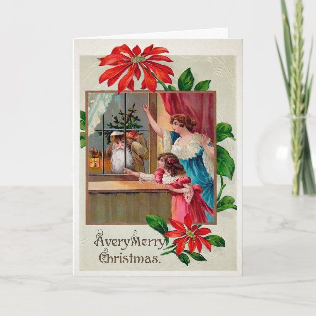 Vintage Window Santa Holiday Card (Front)