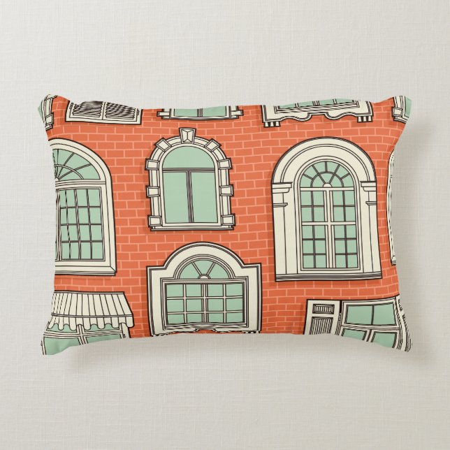 Vintage Window Scenic Pattern Accent Pillow (Front)
